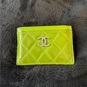 Chanel green patent leather card carrier